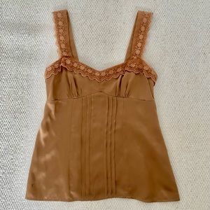 Brand New Nanette Lepore Silk Crochet Trim Tank Top Size 0 - Women | Brown/Gold